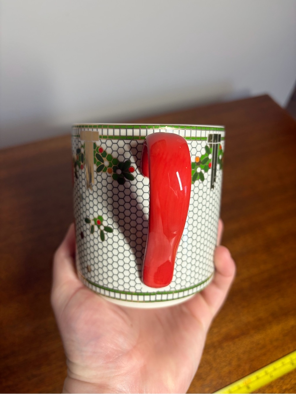 Anthropologie Festive Bistro Tile Monogram Mug Letter C Holiday Gold Accent Mug - Picture 3 of 7